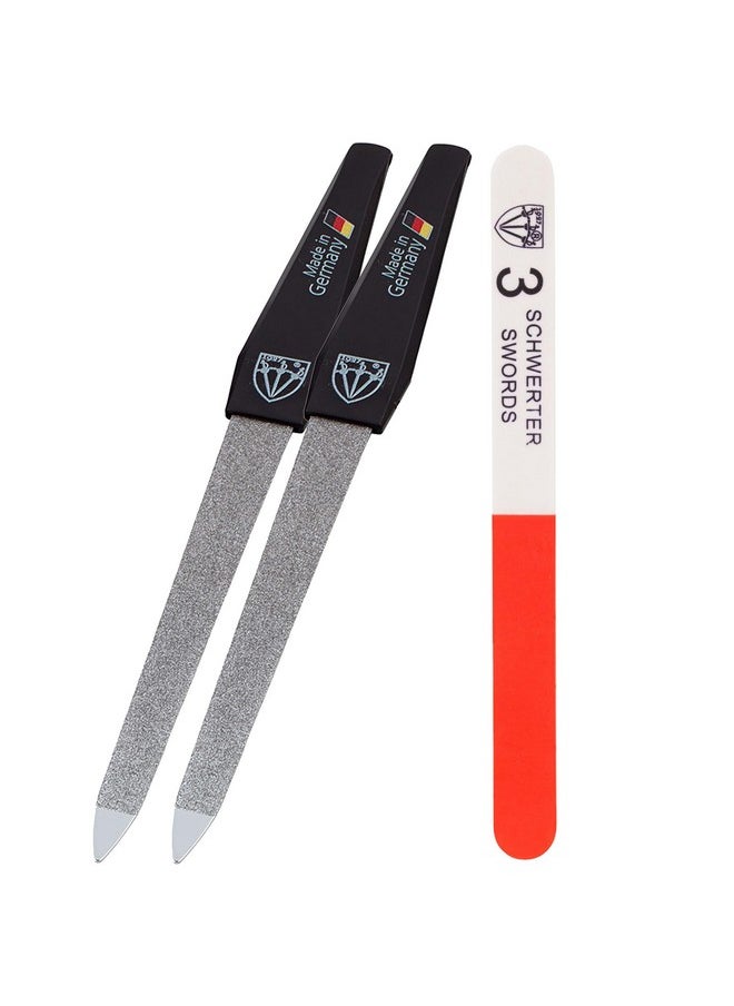 3 Swords Germany - Sapphire Metal Nail File Set 2 Pieces with 1 Piece 3-Way Nail Buffer - Nail Care Made in SOLINGEN/Germany