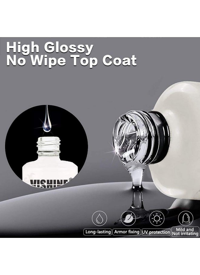 Vishine 15ml No Wipe Top Coat Base Coat Soak off UV LED Drying Long Lasting Shiny Nail Varnish Set