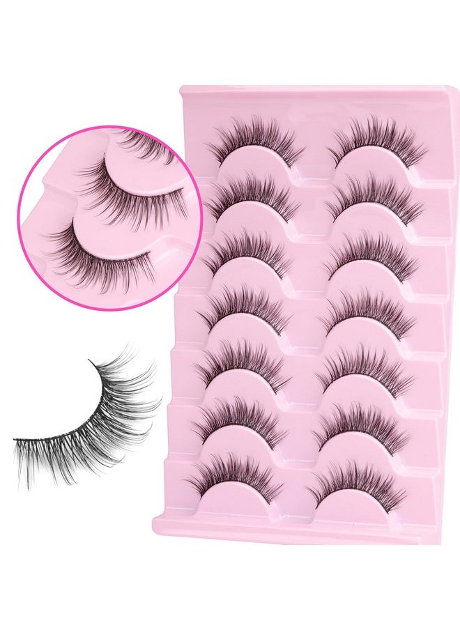 wiwoseo Wispy Lashes Natural Look Eyelashes with Glue Short Lashes Anime Eyelashes Cat Eye Lashes Kit Strip Lashes Extension C Curl False Eyelashes 7 Pairs Natural Eyelashes