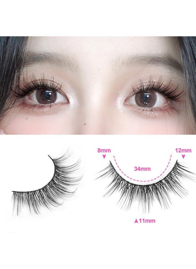wiwoseo Wispy Lashes Natural Look Eyelashes with Glue Short Lashes Anime Eyelashes Cat Eye Lashes Kit Strip Lashes Extension C Curl False Eyelashes 7 Pairs Natural Eyelashes