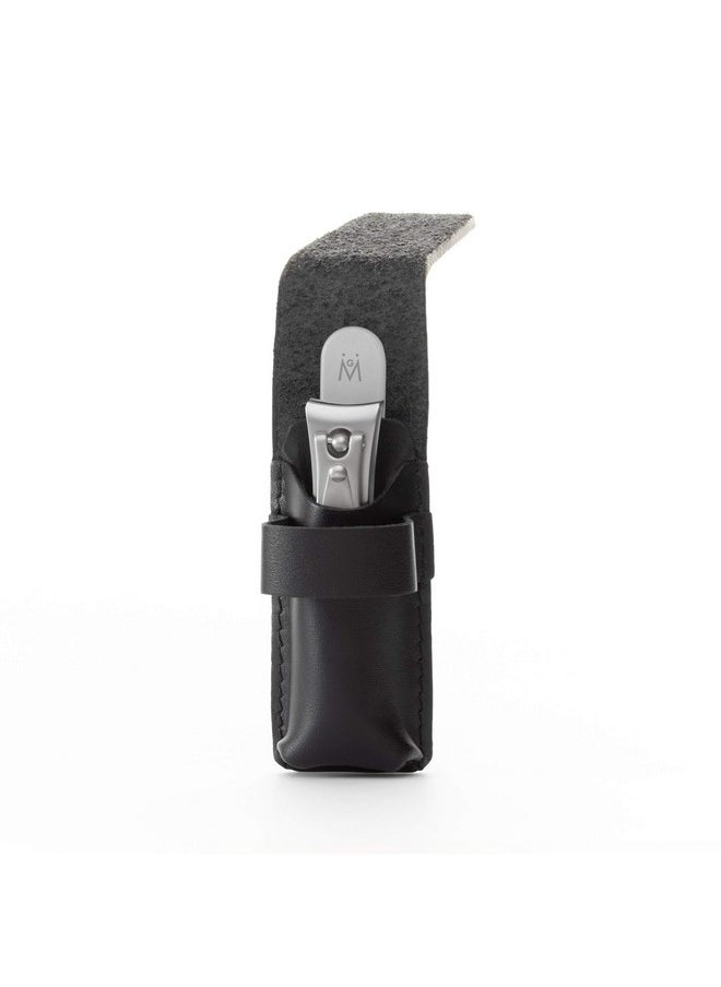 GERMANIKURE Nail Clipper and Glass Nail File Set in Black Leather Case - Made in Solingen Germany of FINOX Stainless Steel, Glass Nail Care Supplies Made in Czech Republic