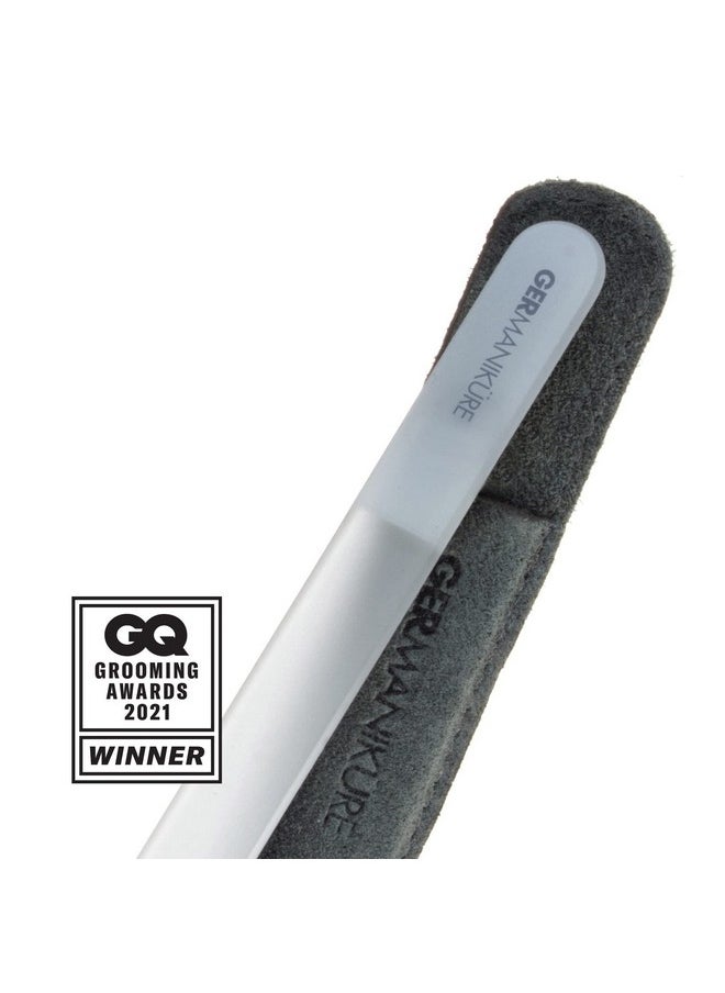 GERMANIKURE Nail Clipper and Glass Nail File Set in Black Leather Case - Made in Solingen Germany of FINOX Stainless Steel, Glass Nail Care Supplies Made in Czech Republic