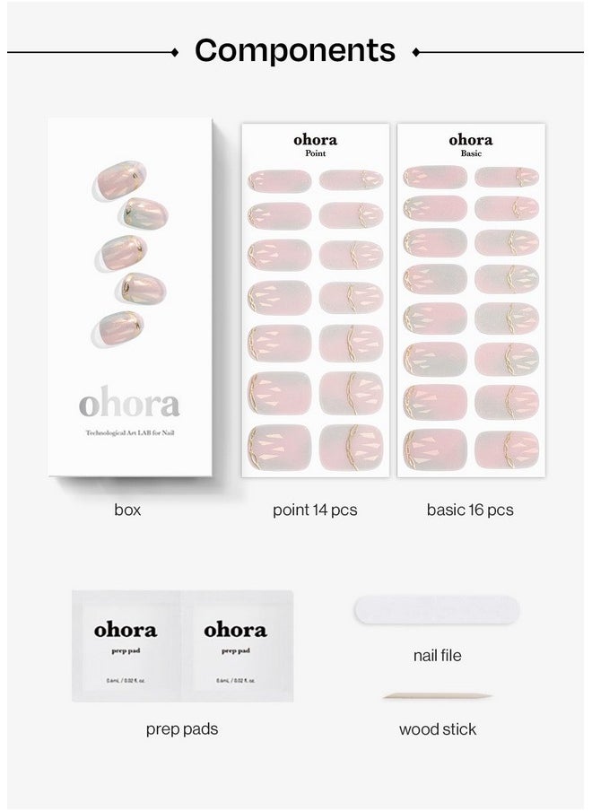 ohora Semi Cured Gel Nail Strips (N Pink Mermaid) - Works with Any Nail Lamps, Salon-Quality, Long Lasting, Easy to Apply & Remove - Includes 2 Prep Pads, Nail File & Wooden Stick