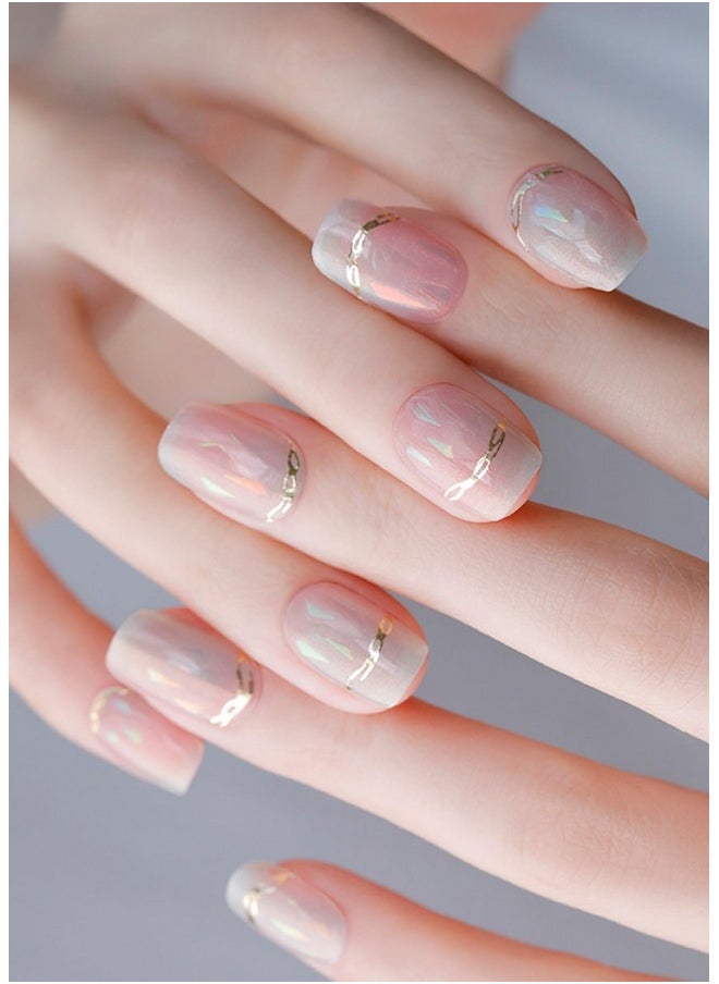 ohora Semi Cured Gel Nail Strips (N Pink Mermaid) - Works with Any Nail Lamps, Salon-Quality, Long Lasting, Easy to Apply & Remove - Includes 2 Prep Pads, Nail File & Wooden Stick