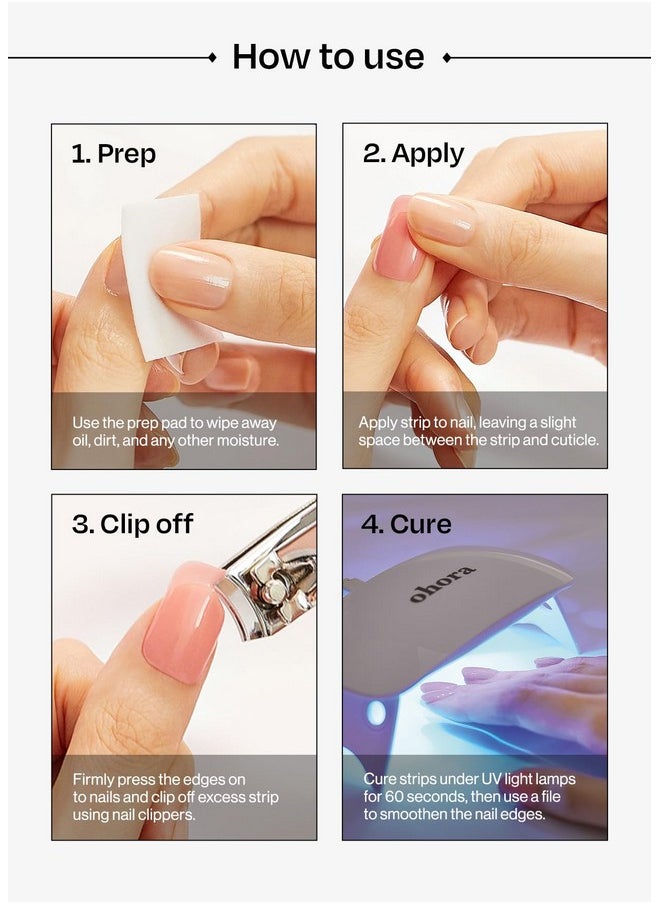 ohora Semi Cured Gel Nail Strips (N Pink Mermaid) - Works with Any Nail Lamps, Salon-Quality, Long Lasting, Easy to Apply & Remove - Includes 2 Prep Pads, Nail File & Wooden Stick