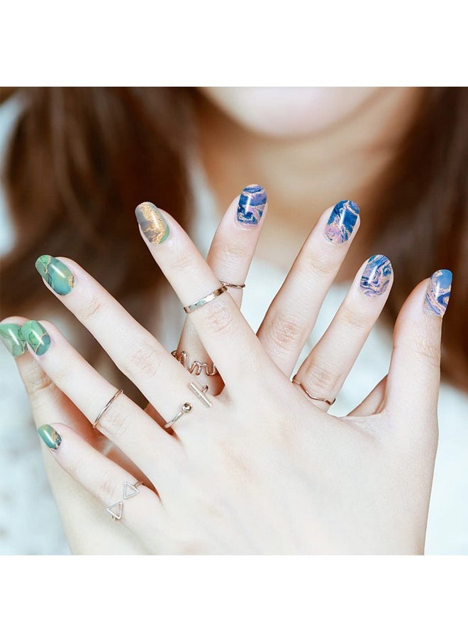 JERCLITY 336 Pieces 24 Sheets Women's Full Wrap Marble Nail Polish Strips Stickers Self-Adhesive Solid Color Gel Nail Strips Decals with Nail File for Women Girls Nail Decorations (Trendy Style)