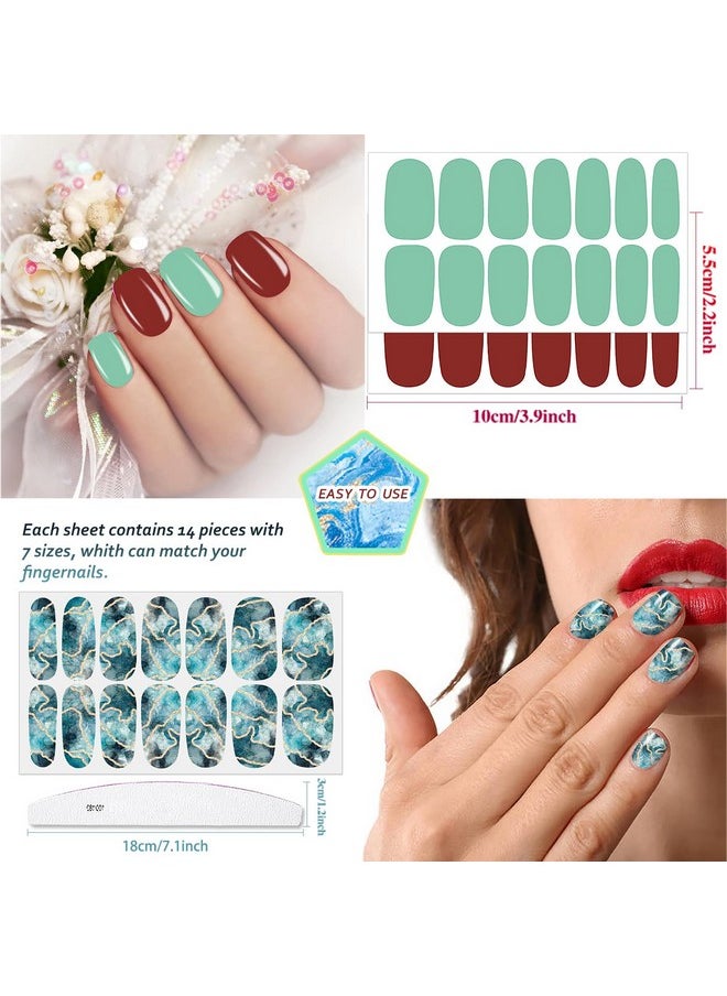 JERCLITY 336 Pieces 24 Sheets Women's Full Wrap Marble Nail Polish Strips Stickers Self-Adhesive Solid Color Gel Nail Strips Decals with Nail File for Women Girls Nail Decorations (Trendy Style)
