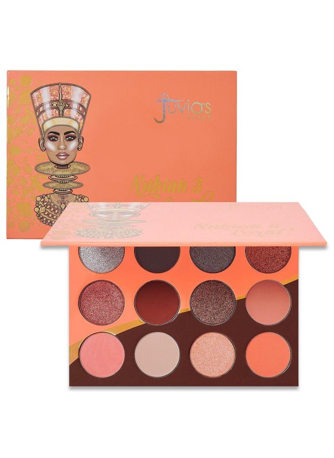 Juvia's Place Palette The Nubian 3 Coral - Peachy Neutrals, Muted Hues, Shades of 12, Matte & Shimmer Shades, Pigmented Makeup Palette Eye Color & Shine, Pressed