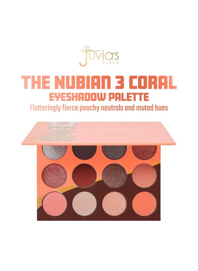 Juvia's Place Palette The Nubian 3 Coral - Peachy Neutrals, Muted Hues, Shades of 12, Matte & Shimmer Shades, Pigmented Makeup Palette Eye Color & Shine, Pressed