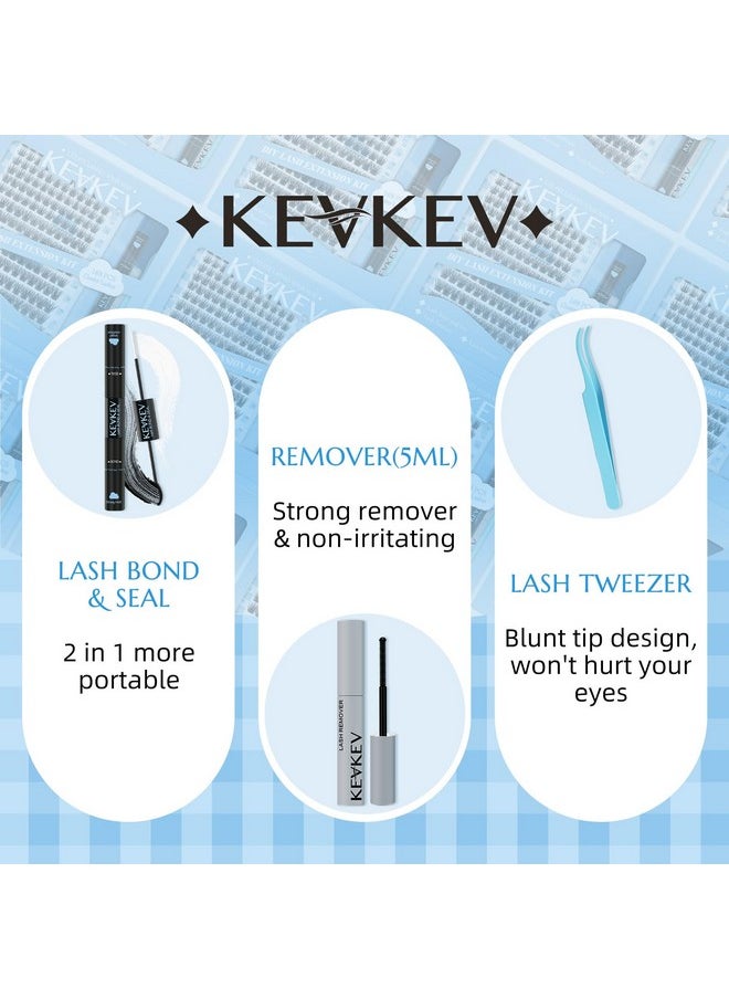 KevKev Lash Extension Kit 168Pcs Lash Clusters Kit DIY Eyelash Extension Kit Lash Bond and Seal Lash Applicator Tool Lash Remover for Eyelash Extensions(Cloudy,D-8-18mix)