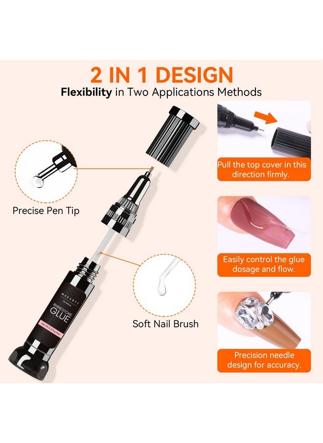 Makartt Nail Rhinestone Glue Gel, Upgrade Gel Nail Glue with Brush Pen Tip Super Strong Adhesive Precise for Nail Charms Crystals Rhinestones Beads Flower 3D Decorations 8ml*2