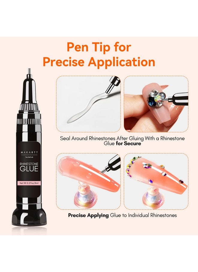 Makartt Nail Rhinestone Glue Gel, Upgrade Gel Nail Glue with Brush Pen Tip Super Strong Adhesive Precise for Nail Charms Crystals Rhinestones Beads Flower 3D Decorations 8ml*2