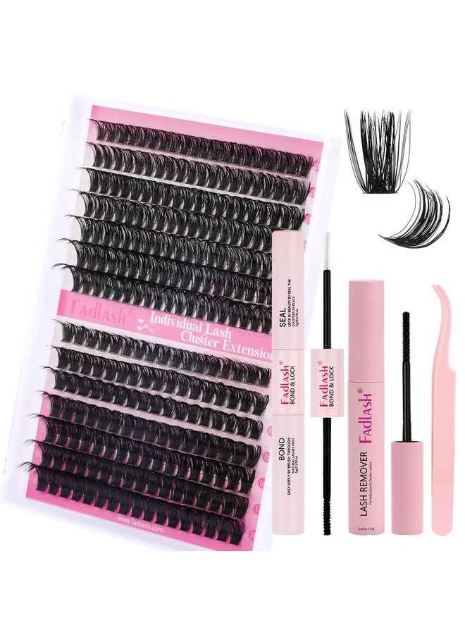 FADLASH Lash Extension DIY Kit Lash Clusters D Curl Cluster Lashes with Lash Bond and Seal Cluster Lashes Glue Remover Lash Tweezers for DIY Eyelash Extension at Home（Kit 60D+80D-0.07D-12-18MIX）