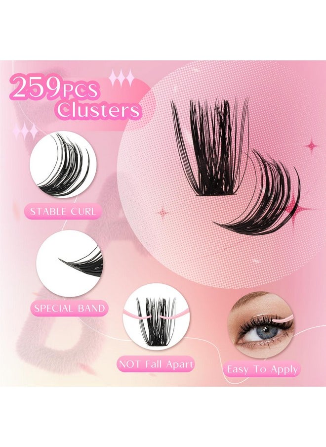 FADLASH Lash Extension DIY Kit Lash Clusters D Curl Cluster Lashes with Lash Bond and Seal Cluster Lashes Glue Remover Lash Tweezers for DIY Eyelash Extension at Home（Kit 60D+80D-0.07D-12-18MIX）