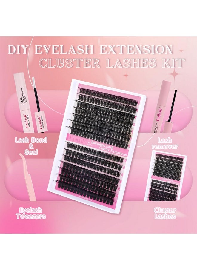 FADLASH Lash Extension DIY Kit Lash Clusters D Curl Cluster Lashes with Lash Bond and Seal Cluster Lashes Glue Remover Lash Tweezers for DIY Eyelash Extension at Home（Kit 60D+80D-0.07D-12-18MIX）