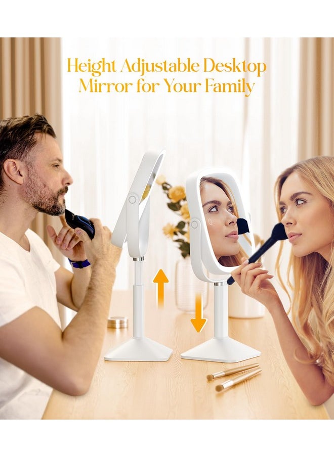 Gospire Rectangle Lighted Makeup Mirror with Lights 3 Color, Height Adjustable Vanity Mirror for Desk, 1X/7X Magnifying Mirror for Bedroom, Brightness Adjustable Led Mirror for Women or Men - White