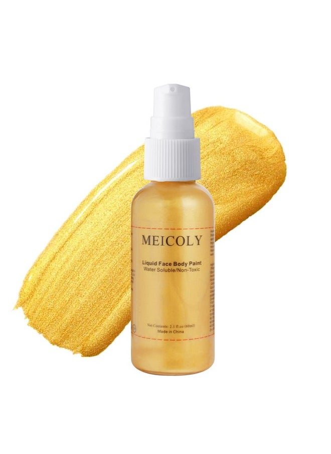 MEICOLY Cream Gold Face Body Paint,2.1Oz Smudge-proof Gold Body Paint,Water Based Washable Full Body Paint for Adults and Kids,Halloween SFX Special Effects Christmas Highlight Makeup,Metallic Gold