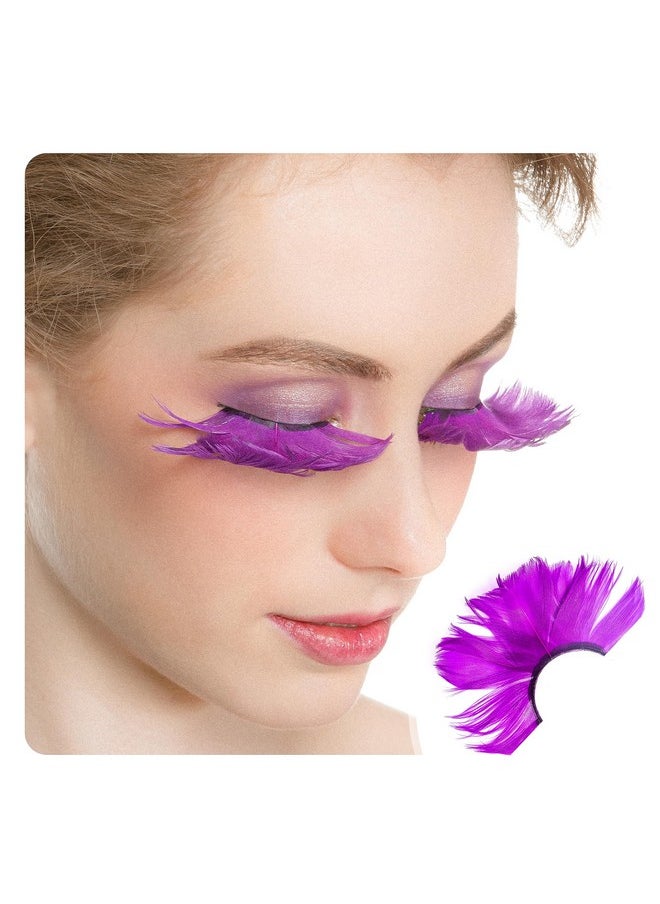 Dorisue Feathered Eyelashes Purple Light and Dark for Christmas Party Cosplay Costume Dramatic Feather False Eyelashes Long Party Use 3D Fake Eye Lashes Handmade