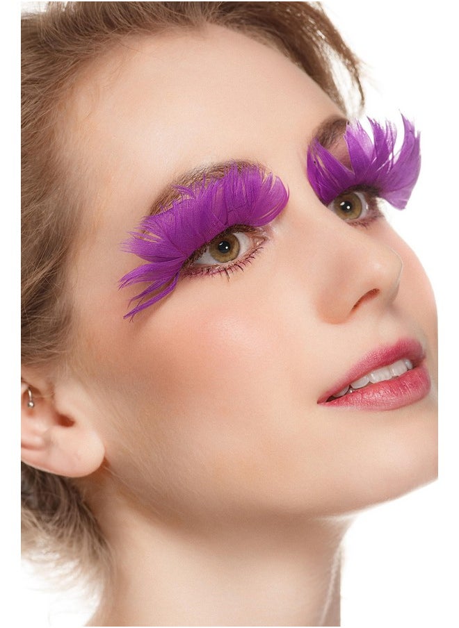 Dorisue Feathered Eyelashes Purple Light and Dark for Christmas Party Cosplay Costume Dramatic Feather False Eyelashes Long Party Use 3D Fake Eye Lashes Handmade
