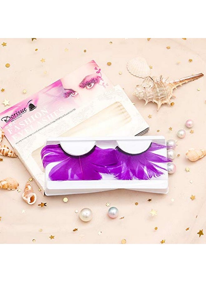 Dorisue Feathered Eyelashes Purple Light and Dark for Christmas Party Cosplay Costume Dramatic Feather False Eyelashes Long Party Use 3D Fake Eye Lashes Handmade