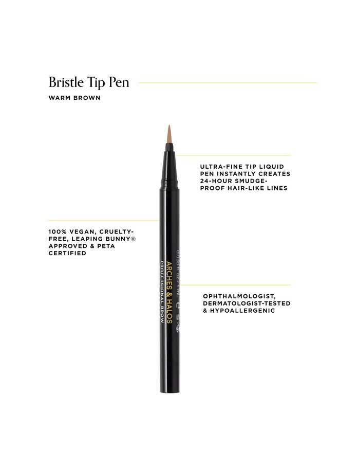 Arches & Halos Bristle Tip Pen - For Full, Bold, More Defined Brows - Long-lasting, Smudge Proof, Pigmented Color - Vegan and Cruelty Free Makeup - Warm Brown - 0.02 fl oz