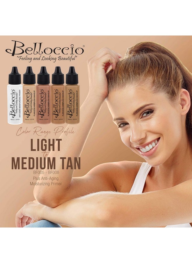 Belloccio Medium Color Shade Foundation Set - Professional Cosmetic Airbrush Makeup in 1/2 oz Bottles