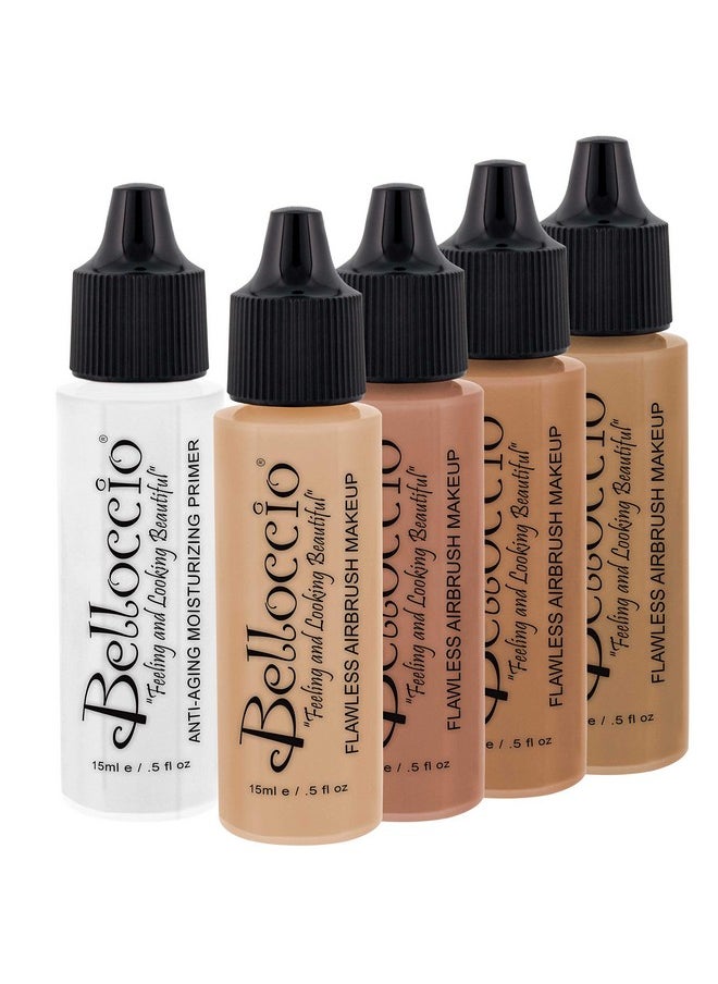 Belloccio Medium Color Shade Foundation Set - Professional Cosmetic Airbrush Makeup in 1/2 oz Bottles