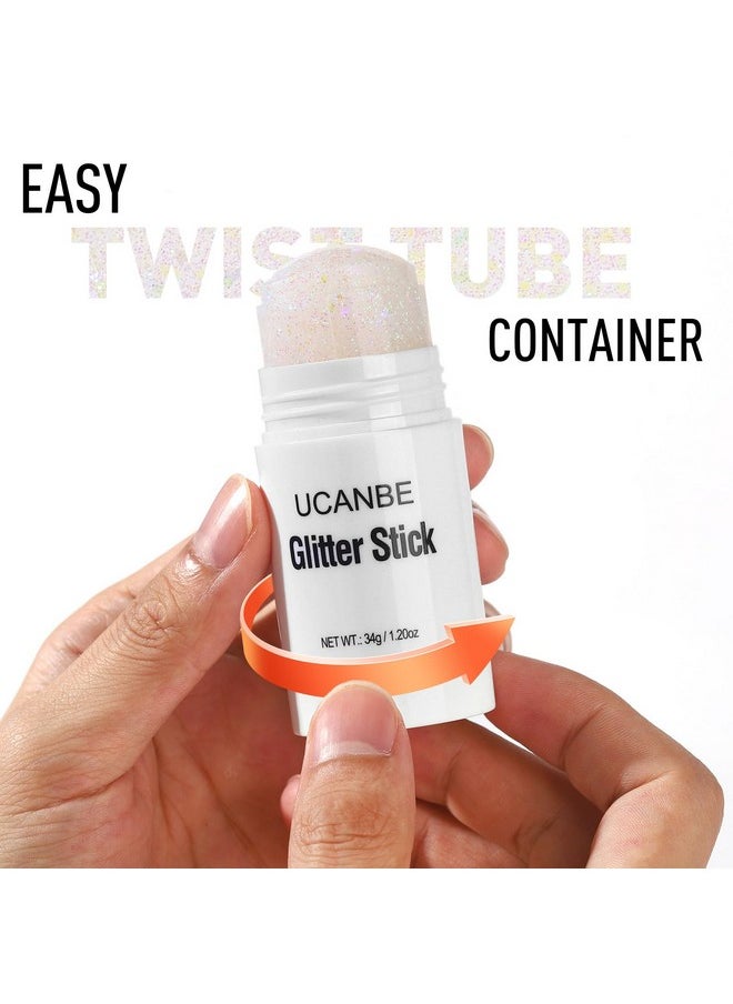 UCANBE White Body Glitter Stick for Singer Concerts Music Festivals, Face Glitter Makeup for Face Body Hair Eyes & Lips, Chunky Glitter Sparkling Mermaid Sequins for Women 1.2OZ