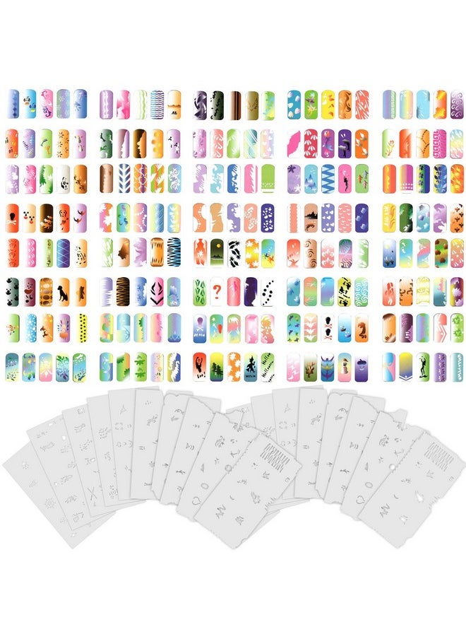 Custom Body Art Airbrush Nail Stencils - Design Series Set # 9 Includes 20 Individual Nail Templates with 15 Designs Each for a Total of 300 Designs of Series #9
