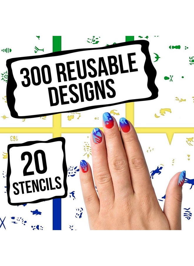 Custom Body Art Airbrush Nail Stencils - Design Series Set # 9 Includes 20 Individual Nail Templates with 15 Designs Each for a Total of 300 Designs of Series #9