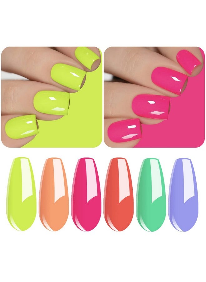 Vishine Gel Nail Polish Kit,Sunny Days Collection Nail Art 6 Colors Neon Lemon Green Peachy Coral Pink Creamy Blue Soak Off Nail Lamp Gel Polish Set Manicure 8ml
