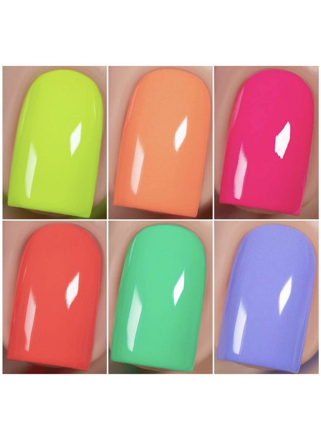 Vishine Gel Nail Polish Kit,Sunny Days Collection Nail Art 6 Colors Neon Lemon Green Peachy Coral Pink Creamy Blue Soak Off Nail Lamp Gel Polish Set Manicure 8ml