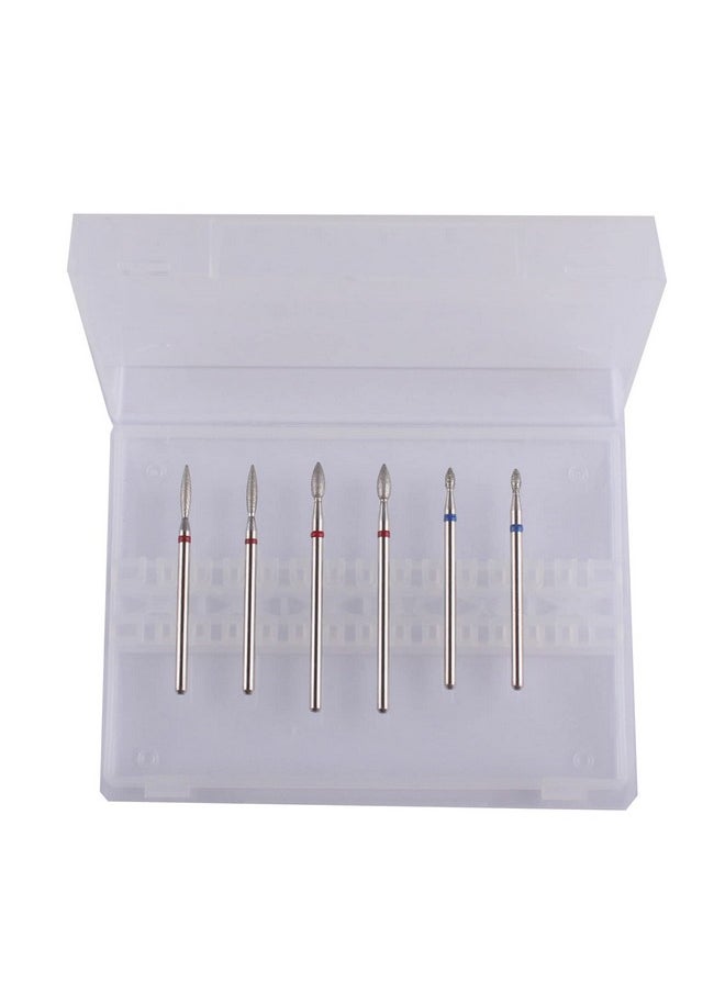 MZCMSL 6pcs Cuticle Drill Bits with Case, Pro Diamond Flame Bit for Russian Manicure,3/32 Shank efile Bit Set