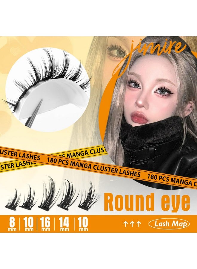 JIMIRE Wispy Lash Clusters Extensions 180Pcs Anime Eyelash Clusters D Curl Manga Lashes Clusters Natural Look 8-16MM Cluster Eyelash Extensions Individual Lash Extension Pack