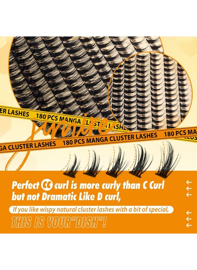 JIMIRE Wispy Lash Clusters Extensions 180Pcs Anime Eyelash Clusters D Curl Manga Lashes Clusters Natural Look 8-16MM Cluster Eyelash Extensions Individual Lash Extension Pack