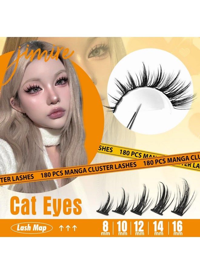 JIMIRE Wispy Lash Clusters Extensions 180Pcs Anime Eyelash Clusters D Curl Manga Lashes Clusters Natural Look 8-16MM Cluster Eyelash Extensions Individual Lash Extension Pack