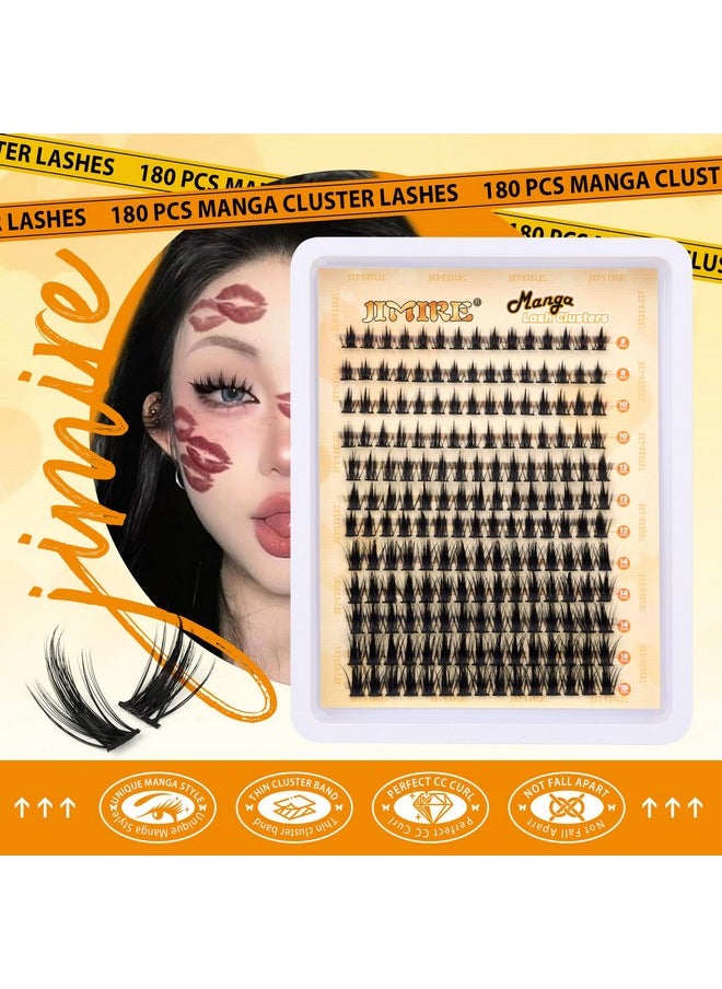 JIMIRE Wispy Lash Clusters Extensions 180Pcs Anime Eyelash Clusters D Curl Manga Lashes Clusters Natural Look 8-16MM Cluster Eyelash Extensions Individual Lash Extension Pack