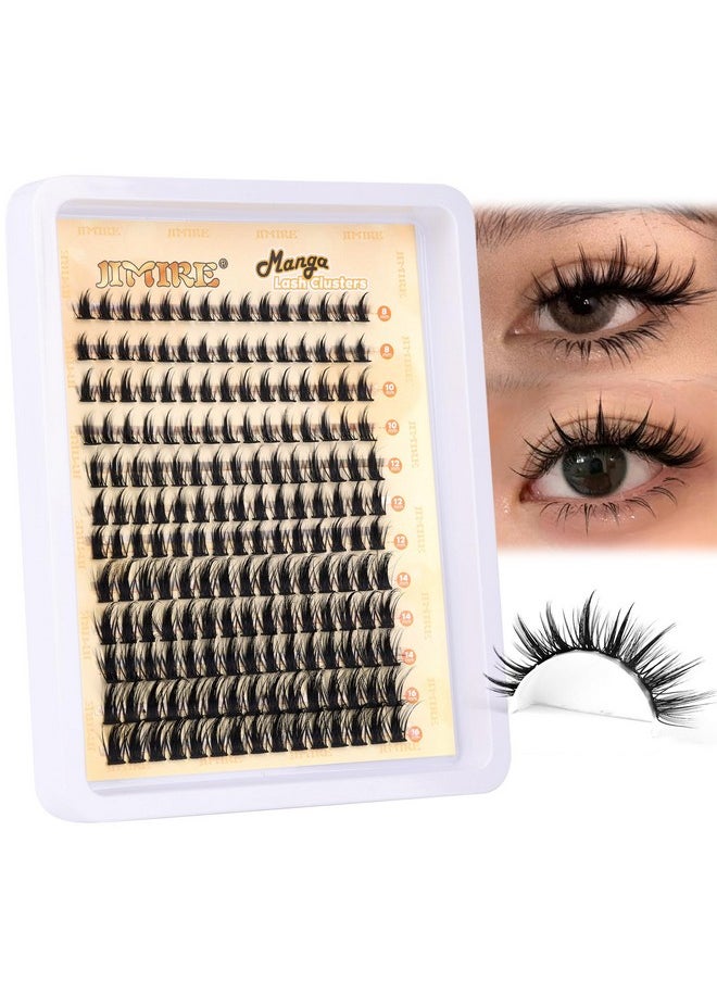 JIMIRE Wispy Lash Clusters Extensions 180Pcs Anime Eyelash Clusters D Curl Manga Lashes Clusters Natural Look 8-16MM Cluster Eyelash Extensions Individual Lash Extension Pack