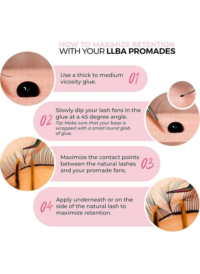 LLBA Promade Mix 750 Fans | Handmade Volume Eyelashes | Multi Selections From 5D To 12D | C CC D Curl | Thickness 0.03~0.1 mm | 9-18mm Length | Long Lasting | Easy Application 8D-0.05 D 13-14-15mm
