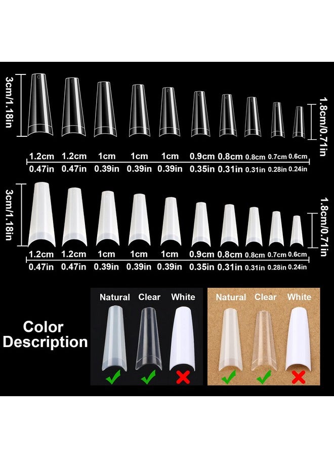 FEBSNOW 1000 PCS French Coffin Ballerina Nail Tips Acrylic Nails Artificial Half False Flake Nail Tips 10 sizes with Clear Plastic Cases for Nail Salon Nail Shop DIY Nail Art Ballerina Nails