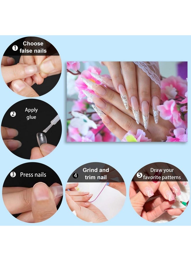 FEBSNOW 1000 PCS French Coffin Ballerina Nail Tips Acrylic Nails Artificial Half False Flake Nail Tips 10 sizes with Clear Plastic Cases for Nail Salon Nail Shop DIY Nail Art Ballerina Nails