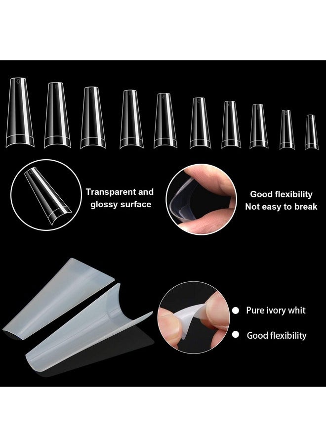 FEBSNOW 1000 PCS French Coffin Ballerina Nail Tips Acrylic Nails Artificial Half False Flake Nail Tips 10 sizes with Clear Plastic Cases for Nail Salon Nail Shop DIY Nail Art Ballerina Nails
