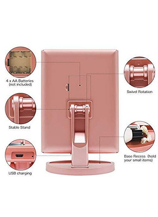 deweisn Dresser Mount Tri-Fold Lighted Vanity Mirror with 21 LED Lights, Touch Screen and 3X/2X/1X Magnification, Two Power Supply Modes Make Up Mirror,Travel Mirror
