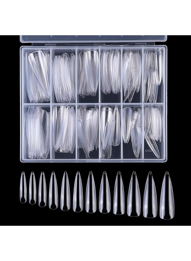 Long Stiletto False Nails,Long Sharp False Nail Tips,Easy Coffin Nails,YIMART 240pcs/box XL Stiletto False Nails Oval Stiletto Sharp Full Nail Tips Acrylic UV Gel Full Cover Nail Art Tips Decoration Nails Salon (Clear With Box)