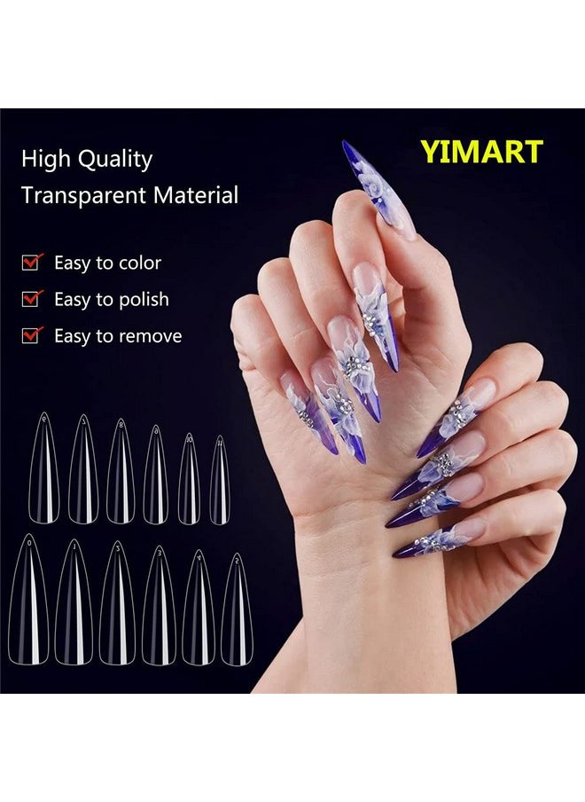 Long Stiletto False Nails,Long Sharp False Nail Tips,Easy Coffin Nails,YIMART 240pcs/box XL Stiletto False Nails Oval Stiletto Sharp Full Nail Tips Acrylic UV Gel Full Cover Nail Art Tips Decoration Nails Salon (Clear With Box)