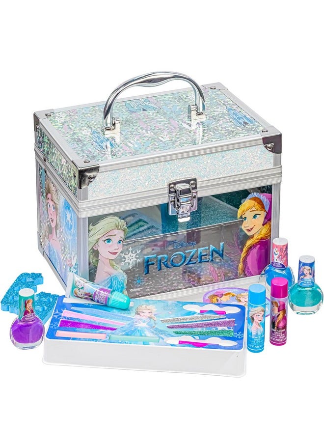 Disney Frozen Train Case Girls Beauty Set, Kids Makeup Kit for Girls, Real Washable Toy Makeup Set, Frozen Gift, Play Makeup, Pretend Play, Party Favor, Birthday, Toys Ages 3 4 5 6 7 8 9 10 11 12