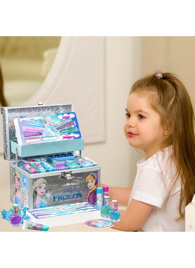 Disney Frozen Train Case Girls Beauty Set, Kids Makeup Kit for Girls, Real Washable Toy Makeup Set, Frozen Gift, Play Makeup, Pretend Play, Party Favor, Birthday, Toys Ages 3 4 5 6 7 8 9 10 11 12