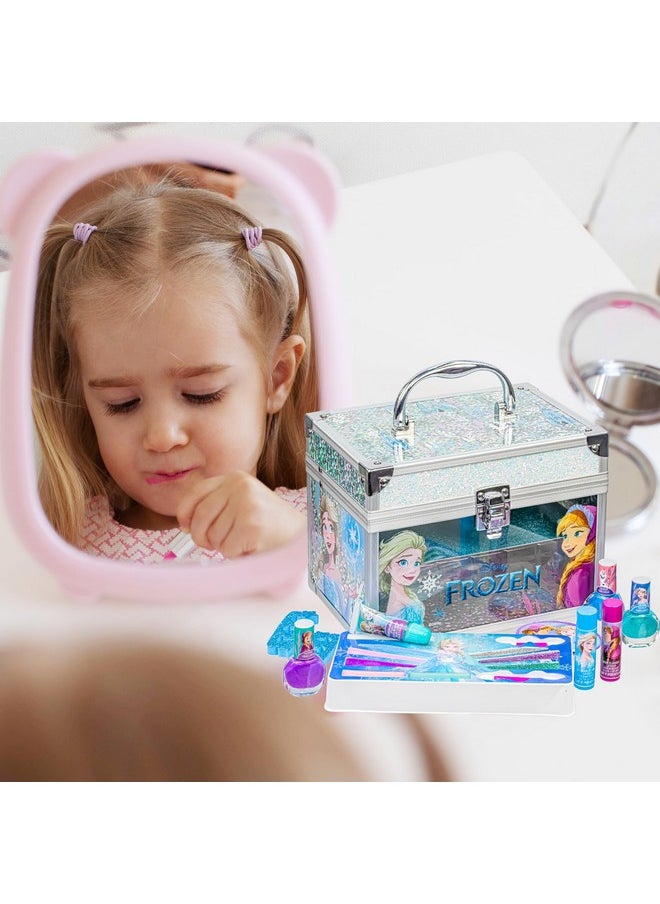 Disney Frozen Train Case Girls Beauty Set, Kids Makeup Kit for Girls, Real Washable Toy Makeup Set, Frozen Gift, Play Makeup, Pretend Play, Party Favor, Birthday, Toys Ages 3 4 5 6 7 8 9 10 11 12