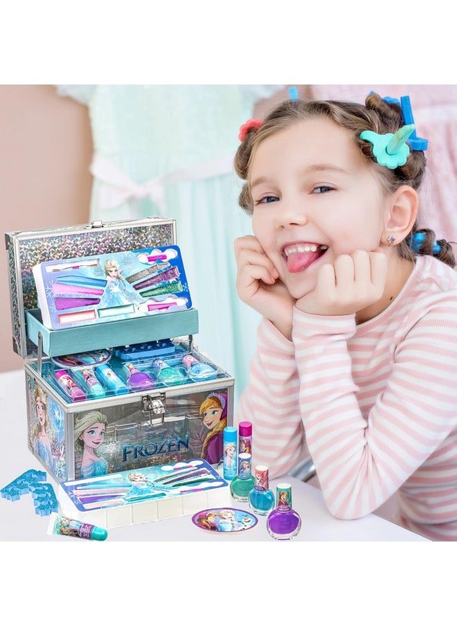 Disney Frozen Train Case Girls Beauty Set, Kids Makeup Kit for Girls, Real Washable Toy Makeup Set, Frozen Gift, Play Makeup, Pretend Play, Party Favor, Birthday, Toys Ages 3 4 5 6 7 8 9 10 11 12