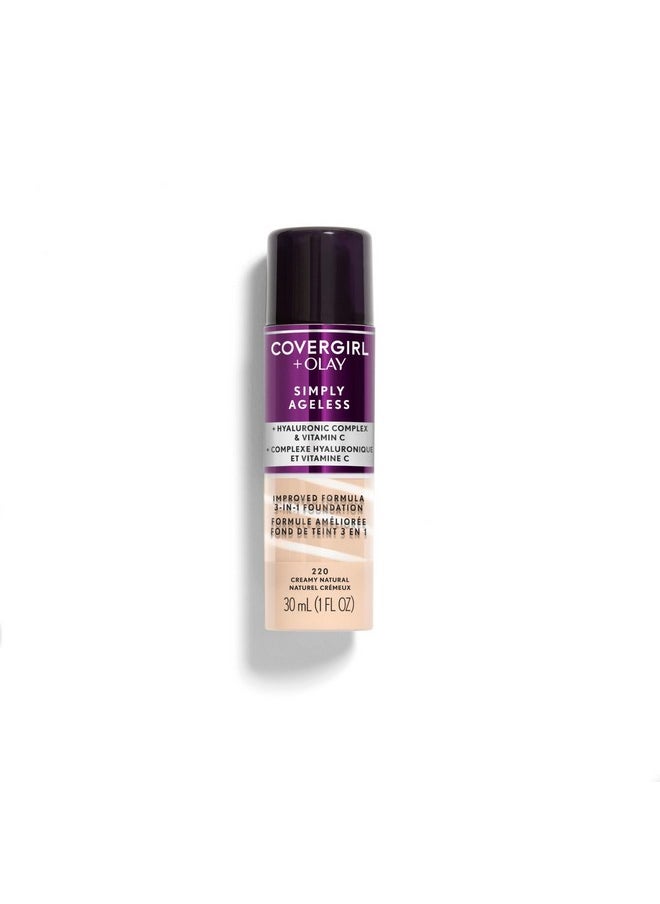 CoverGirl & Olay Simply Ageless 3-in-1 Liquid Foundation, Matte Finish, Hyaluronic & Vitamin C Formula, Cruelty Free, Creamy Natural, 1 Count